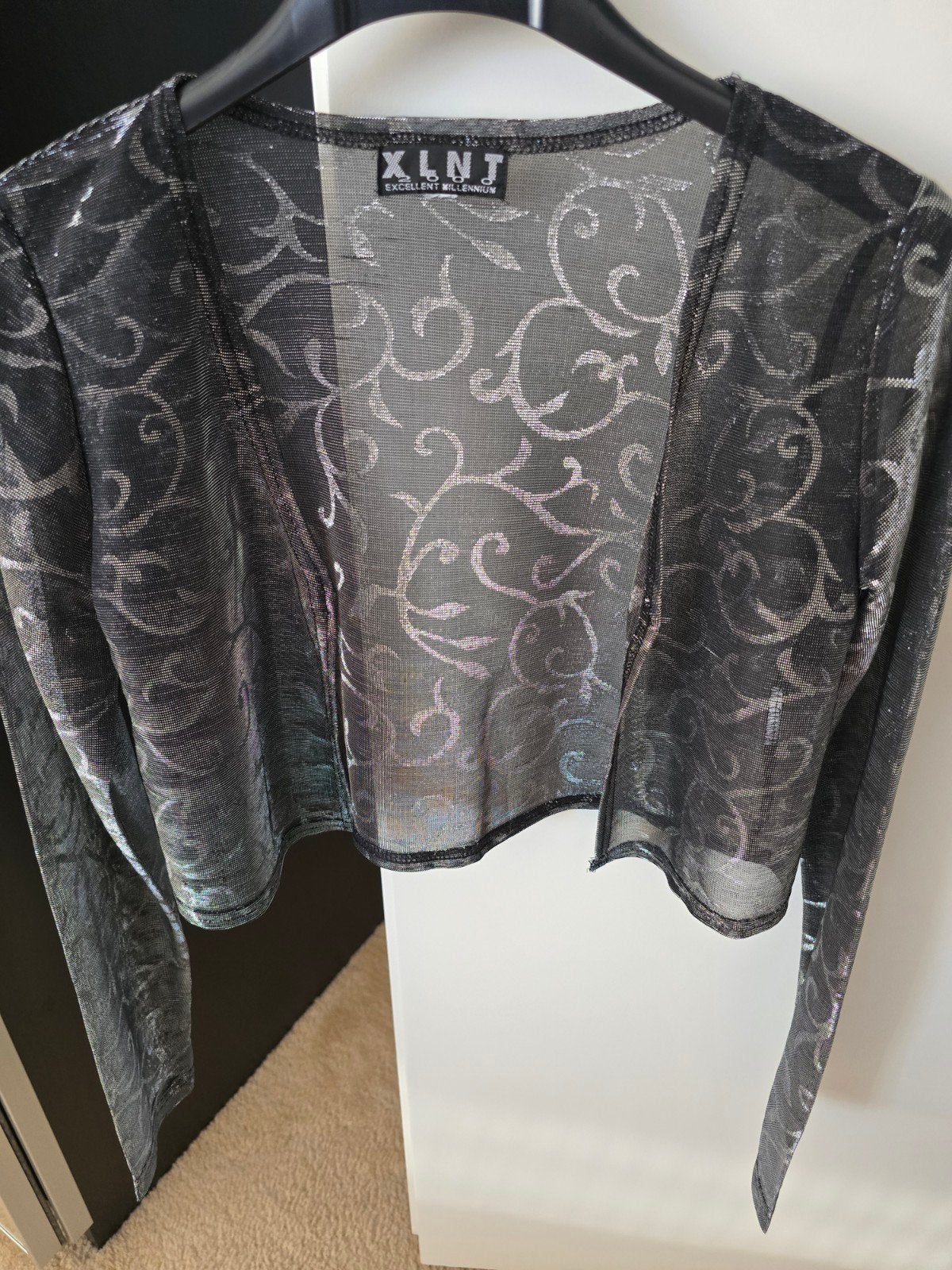 Vintage mesh bolero / shrug met zilveren glitter -Maat S, Ophalen of Verzenden