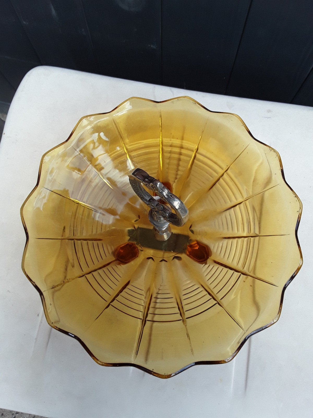 Antiek kristal koekschaal 22cm met zilverkleur handvat, Ophalen of Verzenden