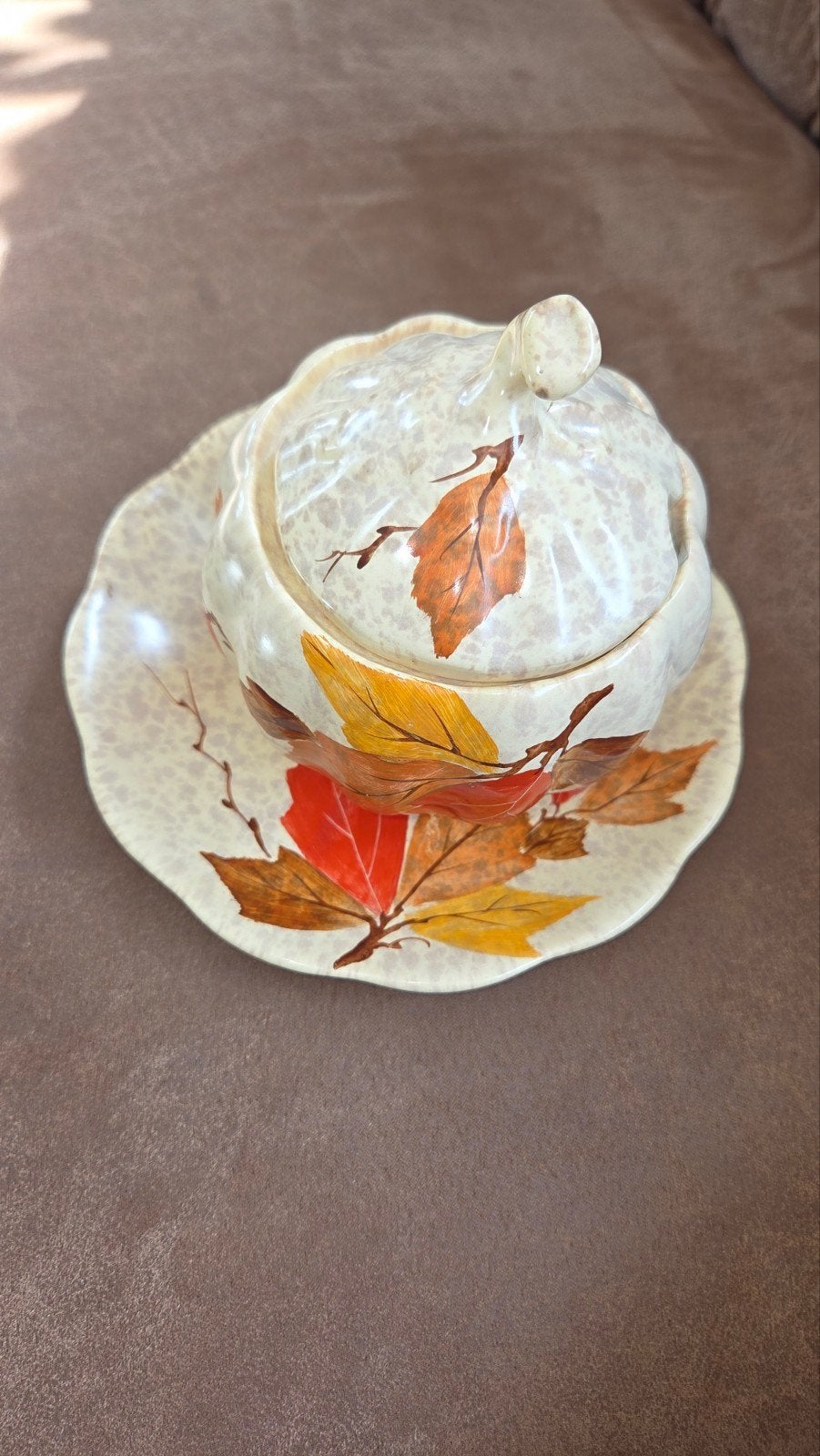 Vintage Herfstblad pompoen kom met schotel art deco, Antiek en Kunst, Ophalen of Verzenden