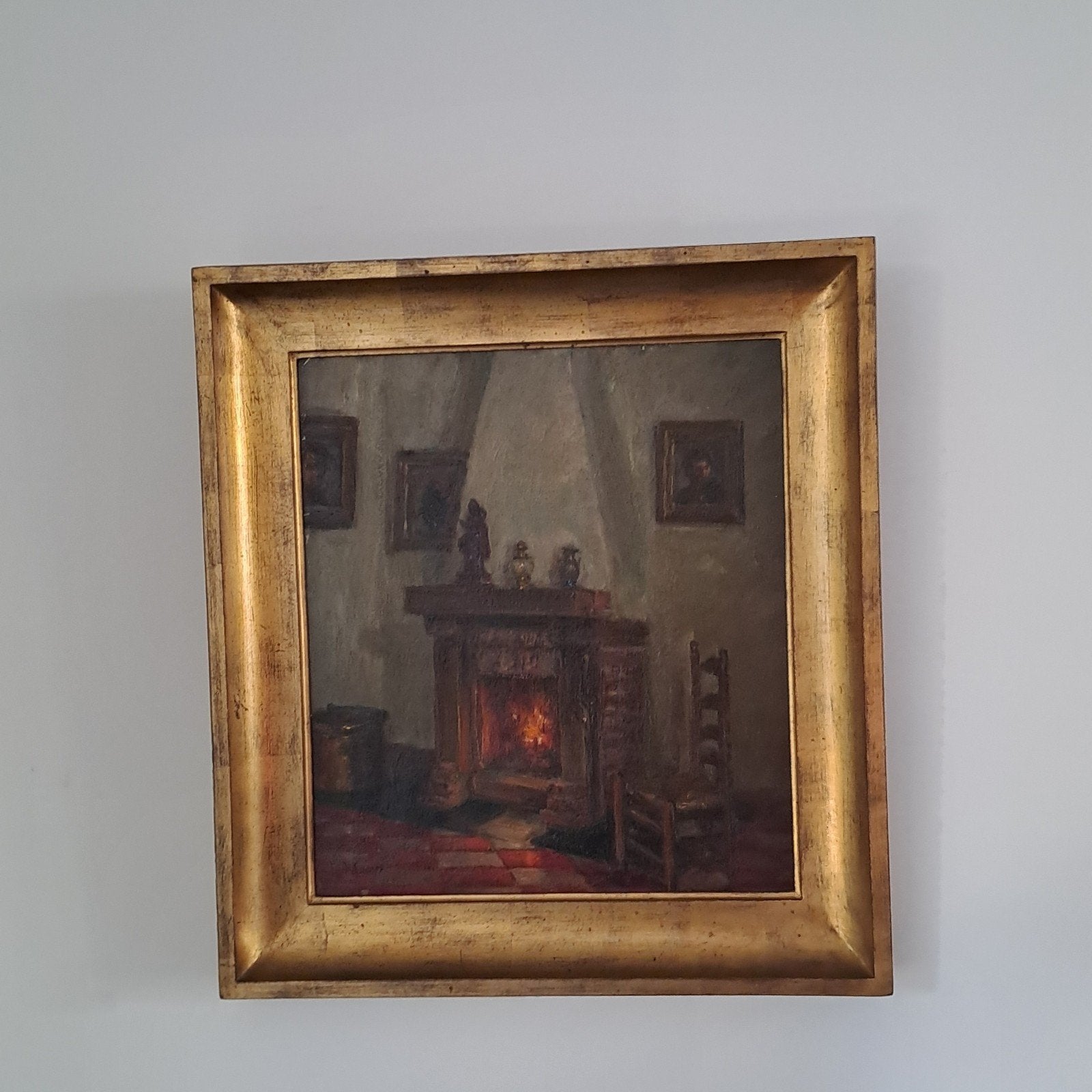 Antiek schilderij Marie Luise Knaeps 58x53cm, Ophalen of Verzenden