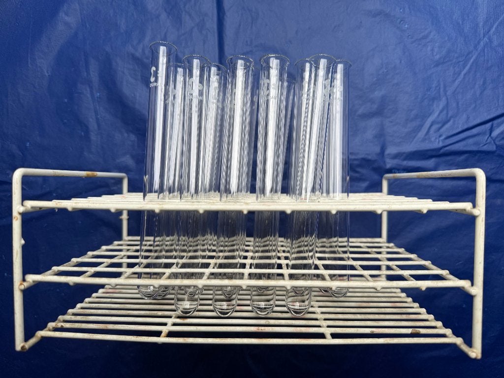 Groot metalen reageerbuisrek + 23 buizen(laboratorium), Ophalen of Verzenden, Zo goed als nieuw