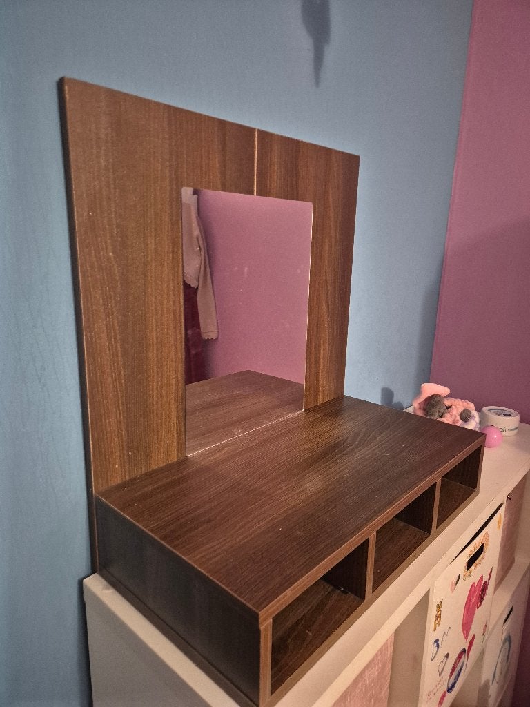 Makeup spiegel-tafel-kastje, Ophalen, Gebruikt, Bruin, Gehele gezicht