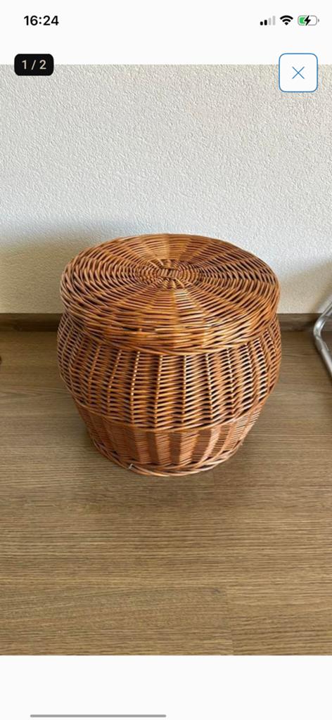 Mooie grote ronde rieten mand met deksel, Ophalen, Zo goed als nieuw, 50 tot 100 cm, Minder dan 50 cm
