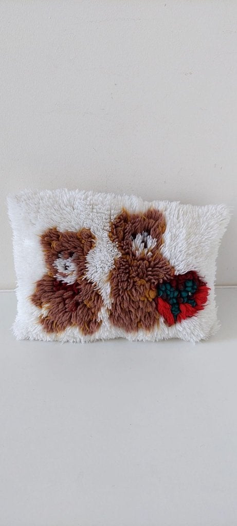 Handgemaakt vintage knoop kussen teddy beren  | Smyrna, Gebruikt, Eu, Wit, Handgemaakt