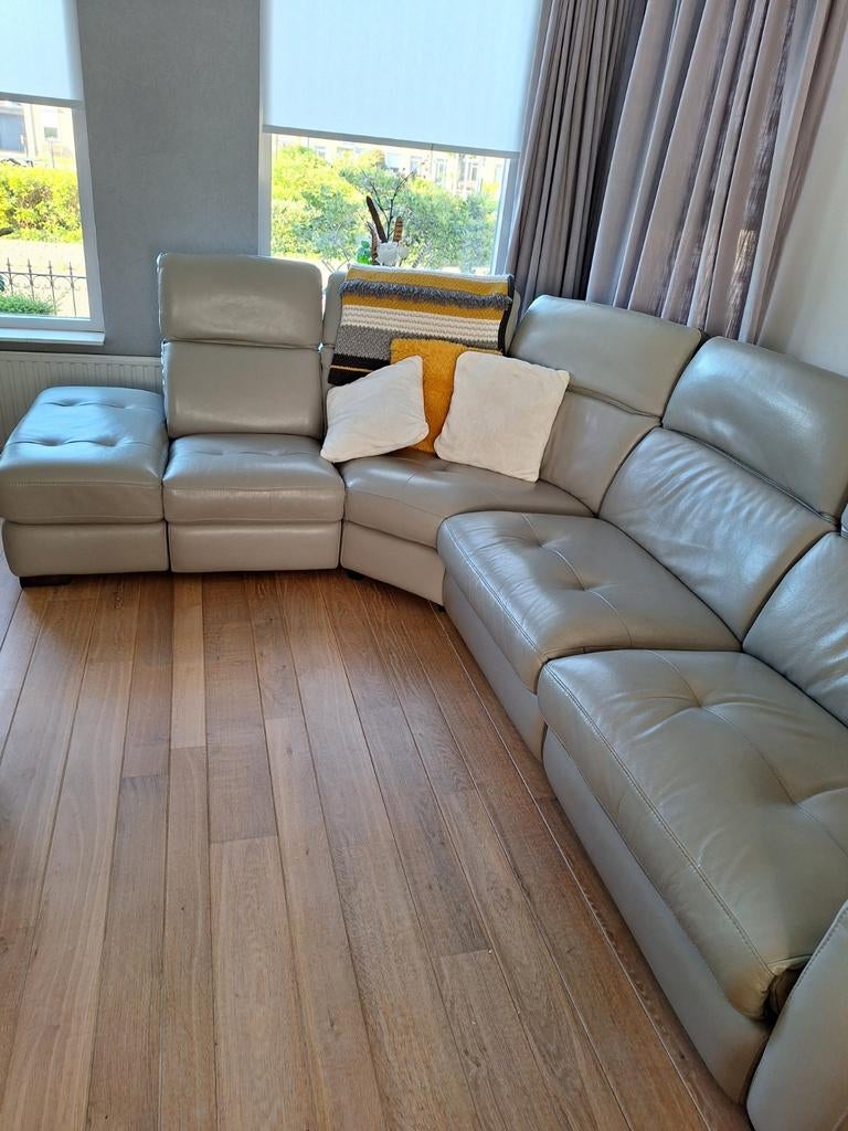 Leren hoekbank met fauteuil met relaxfunctie, Ophalen, Gebruikt, Leer