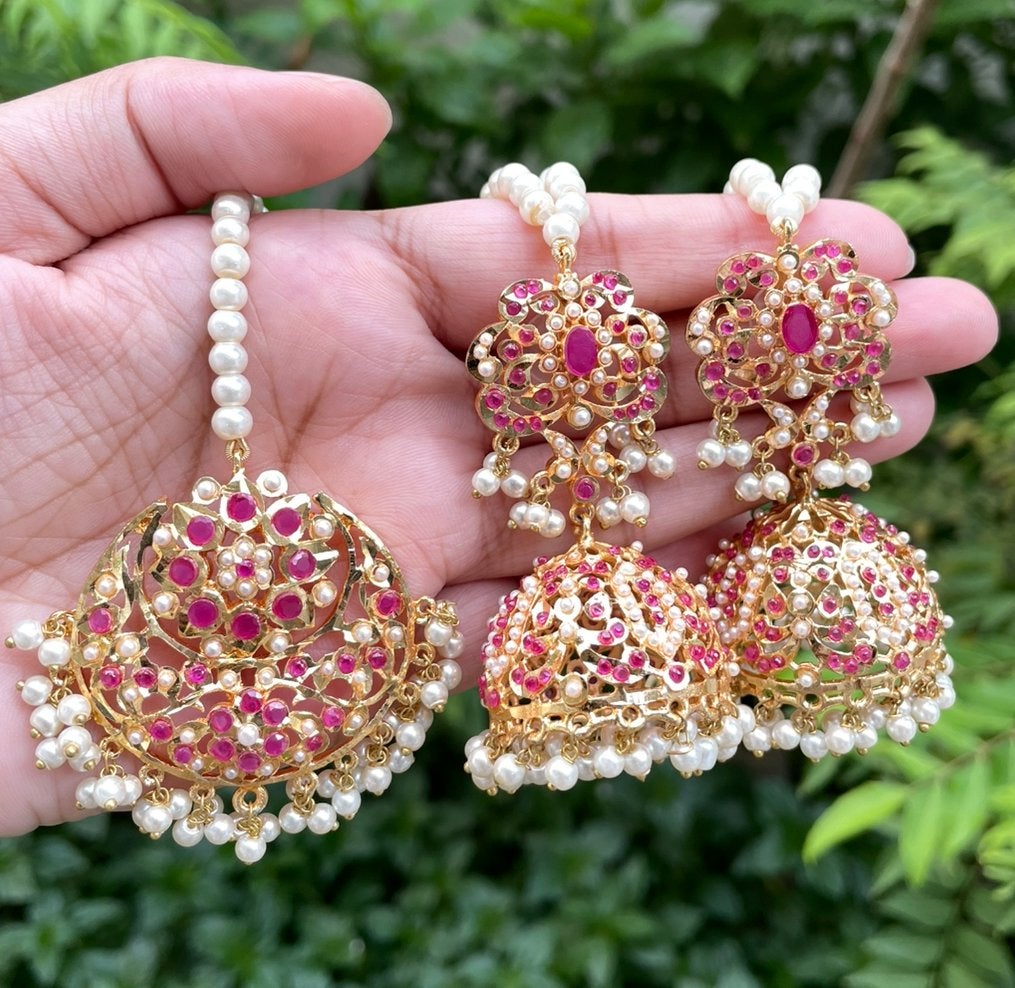 Luxe Jhumki Teeka set – traditionele sieraden, Overige materialen, Hangers, Overige kleuren, Nieuw