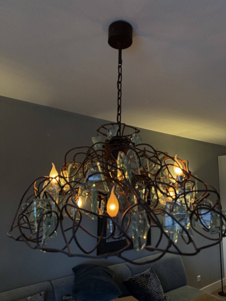 Unieke kroonluchter Brand van Egmond - Ø90cm H48cm, Ophalen, Kroonluchter, Design, E14 (klein)
