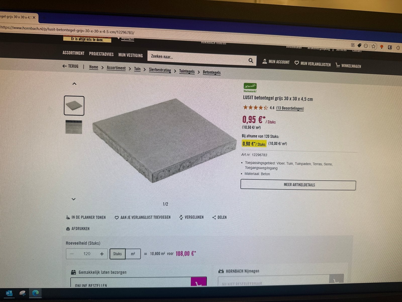 Nieuwe pallet tegels Hornbach  30 bij 30 120 stuks nieuw!, Ophalen, Nieuw, 10 m² of meer, Beton