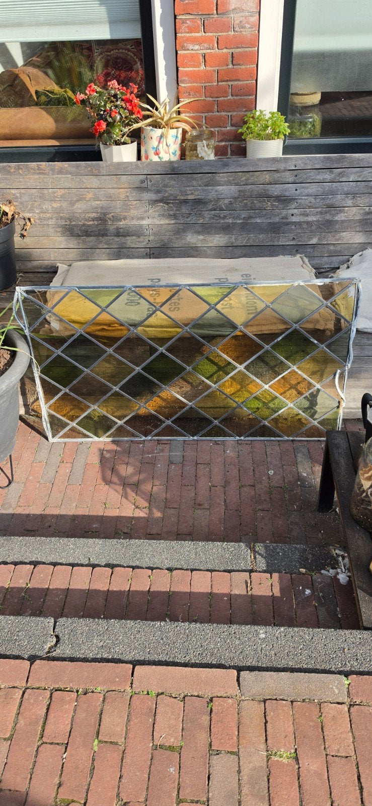 Glas in lood raam 100x50 cm - kleine beschadigingen, Doe-het-zelf en Verbouw, Gevelraam of Ruit, Gebruikt, 80 tot 120 cm, Ophalen of Verzenden