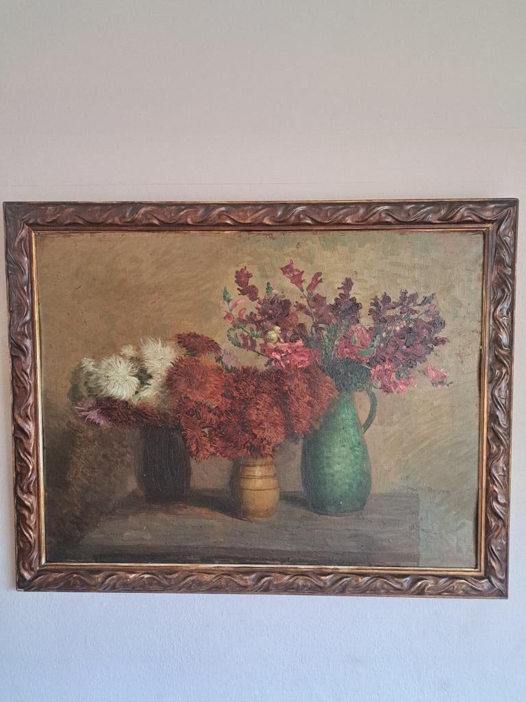 Schilderij Adolf Beyer - Olie op hout - Bloemenstilleven, Antiek en Kunst, Ophalen