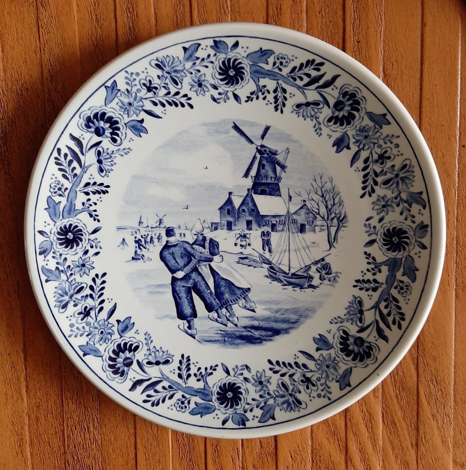 Delfts blauw wandbord winters tafereel, Ophalen