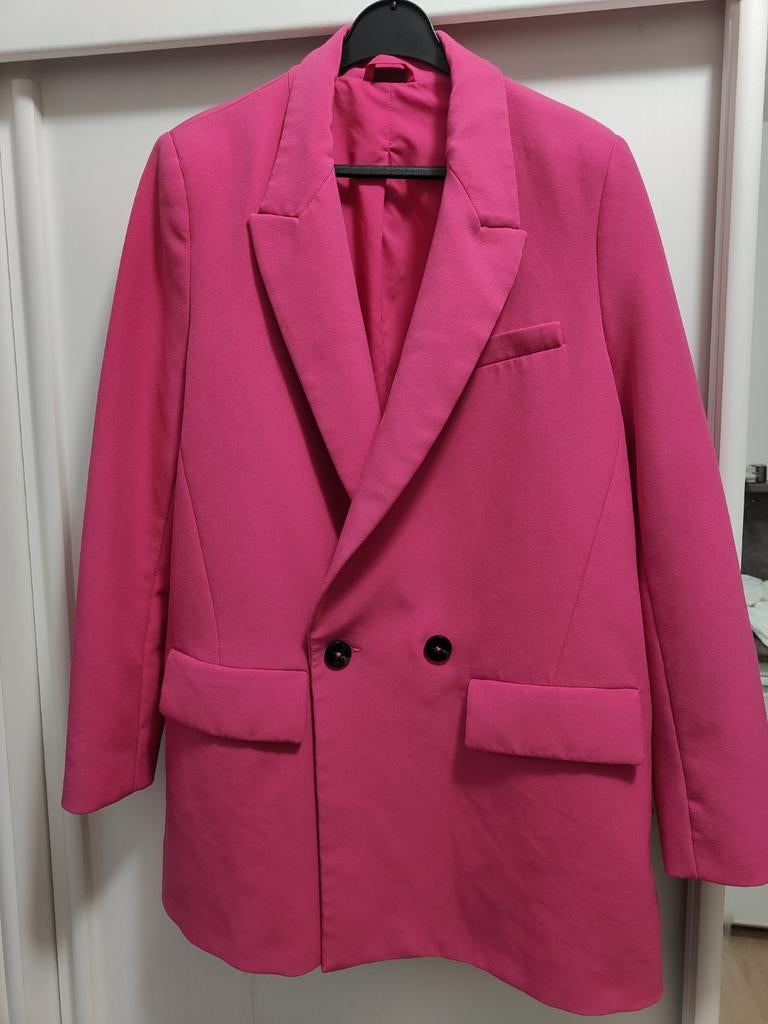 Fel roze oversized blazer colbert Mt 42 shocking pink jasje, Maat 42/44 (L), Ophalen of Verzenden, Jasje, Roze