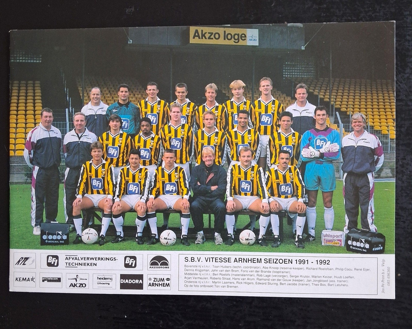 Elftalkaart Vitesse 1991/1992. Tevens bestelkaart seizoen., Ophalen of Verzenden, Zo goed als nieuw, Vitesse, Boek of Tijdschrift