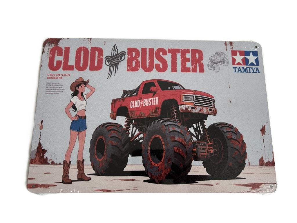 Tamiya Clod Buster Boxart metalen bord 20x30cm nieuw, Hobby en Vrije tijd, Modelbouw | Radiografisch | Auto's, Ophalen of Verzenden
