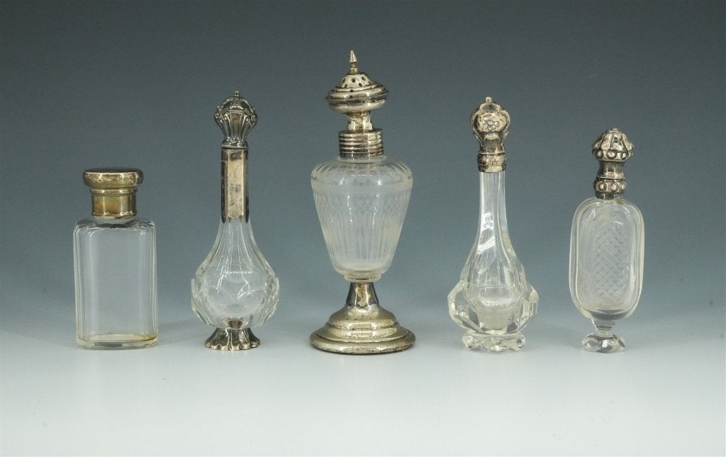 Parfumflesjes Odeurflacon Strooibus met Zilveren Dop, Antiek en Kunst, Ophalen of Verzenden, Zilver