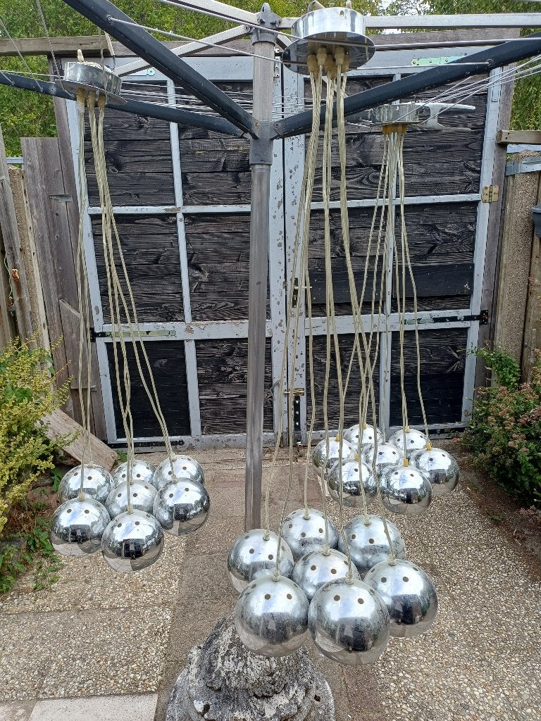 Retro Chroomkleurige cascade hanglampen, Gebruikt, E14 (klein), Glas, Ophalen of Verzenden
