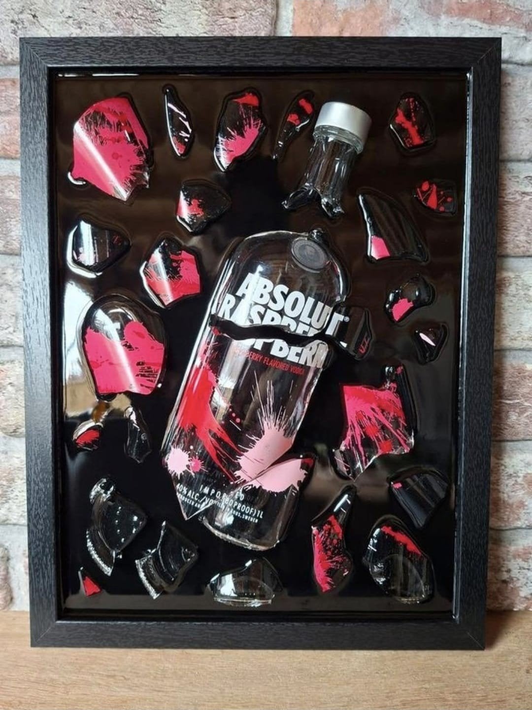 Absolut Vodka Raspberri fles verwerkt in een lijs43x33 Epoxy, Ophalen of Verzenden
