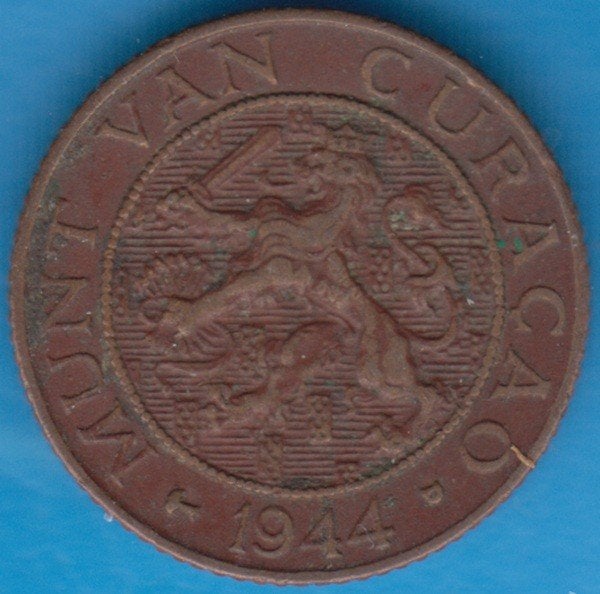 Curaçao 1 cent 1944 D Wilhelmina in munthouder, Scho. 1335, Ophalen of Verzenden, Koningin Wilhelmina, 1 cent, Losse munt