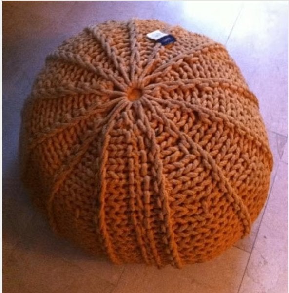 Grote ronde vloer poef gebreid oker geel H70 br45cm, Overige materialen, Minder dan 50 cm, Ophalen of Verzenden, 50 tot 75 cm