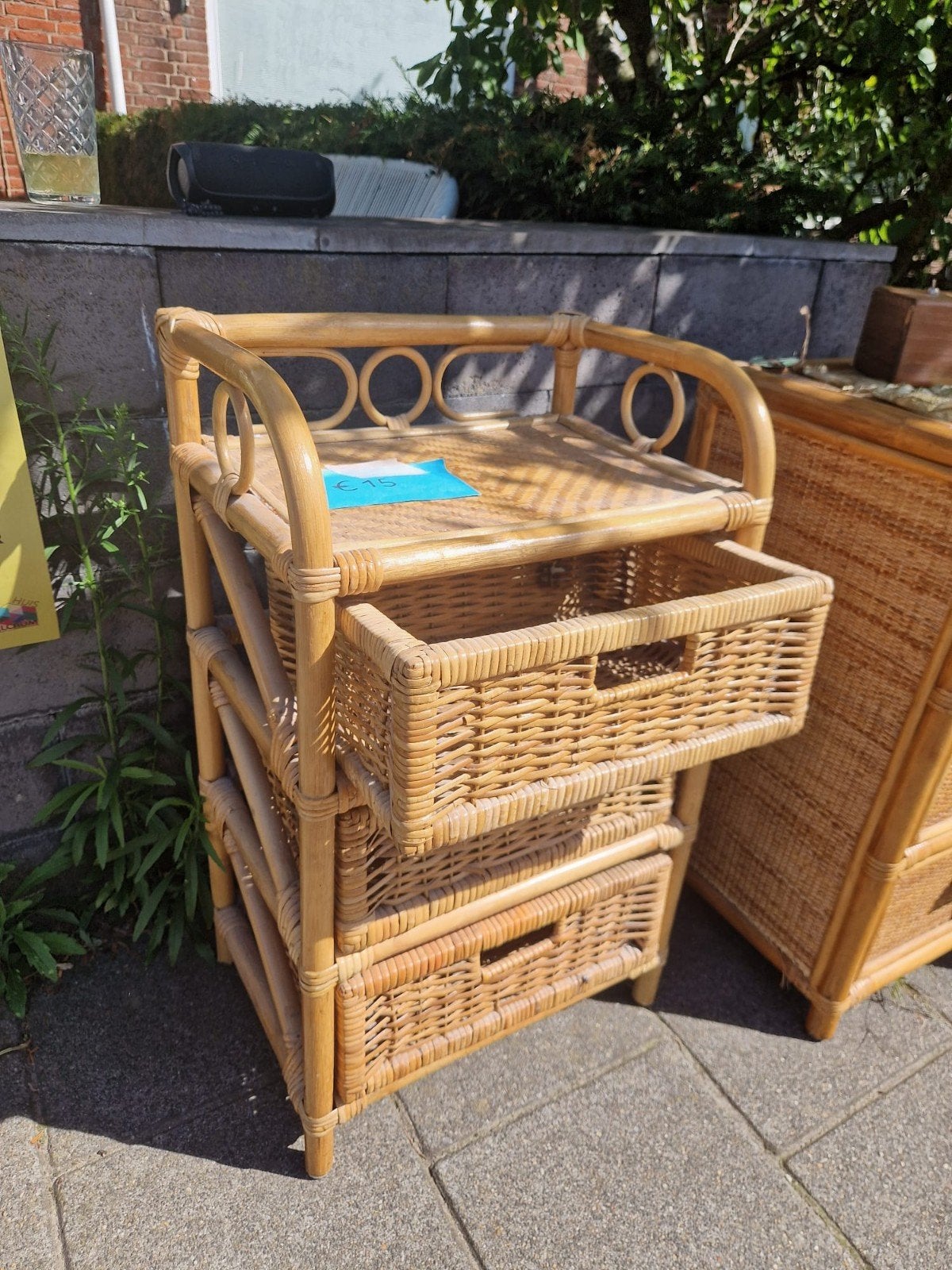 Vintage rotan ladekastje met 3 laden, Huis en Inrichting, Ophalen, Overige materialen, Minder dan 50 cm, Gebruikt