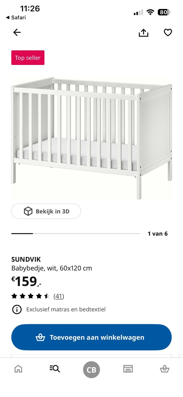IKEA SUNDVIK Ledikant Wit (gedemonteerd), Ophalen, Gebruikt, Ledikant
