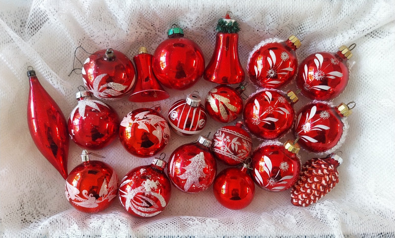 20 Brocante rode kerstballen, Ophalen of Verzenden, Gebruikt