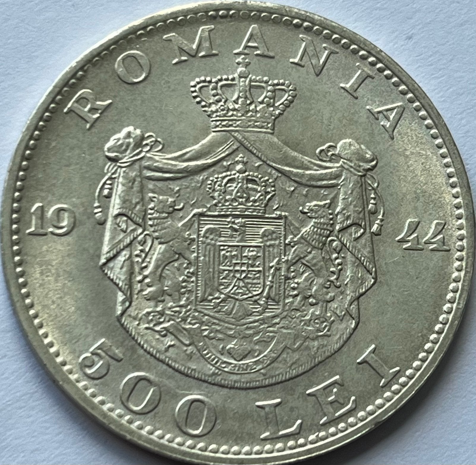 Roemenië schitterende 500 lei 1944, Ophalen of Verzenden, Overige landen, Losse munt, Zilver