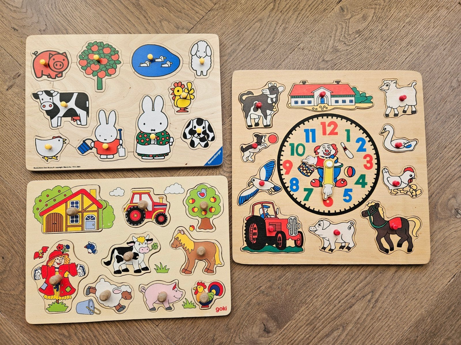 3 houten kinderpuzzels, Kinderen en Baby's, Speelgoed | Kinderpuzzels, Ophalen, 10 tot 50 stukjes, 6 maanden tot 2 jaar, Van hout