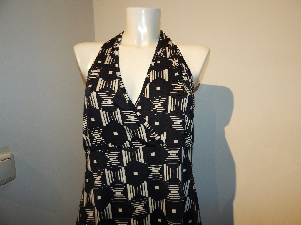 King Louie stretch jurk soort halter look in printje mt XL, Verzenden, Zwart, Maat 46/48 (XL) of groter, Zo goed als nieuw