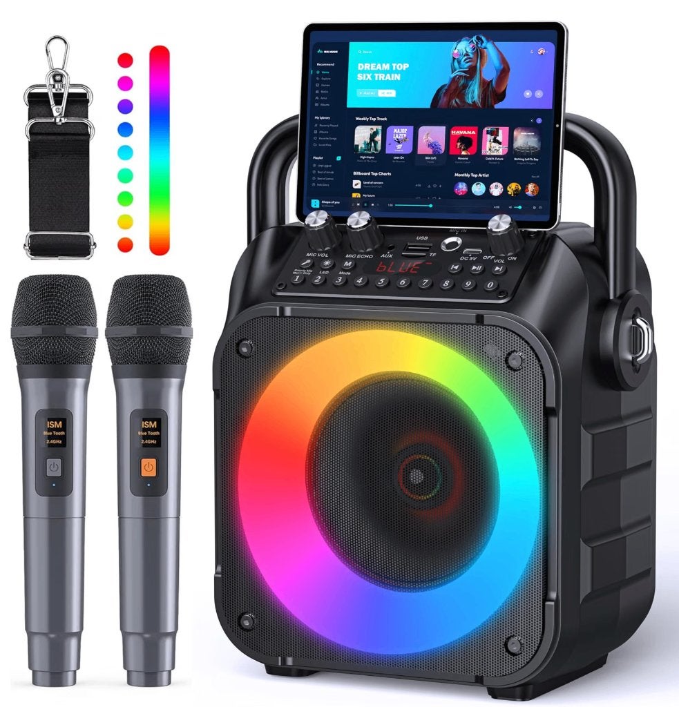 Karaokemachine Bluetooth-luidspreker 2 draadloze microfoons, Verzenden, Nieuw, Complete set
