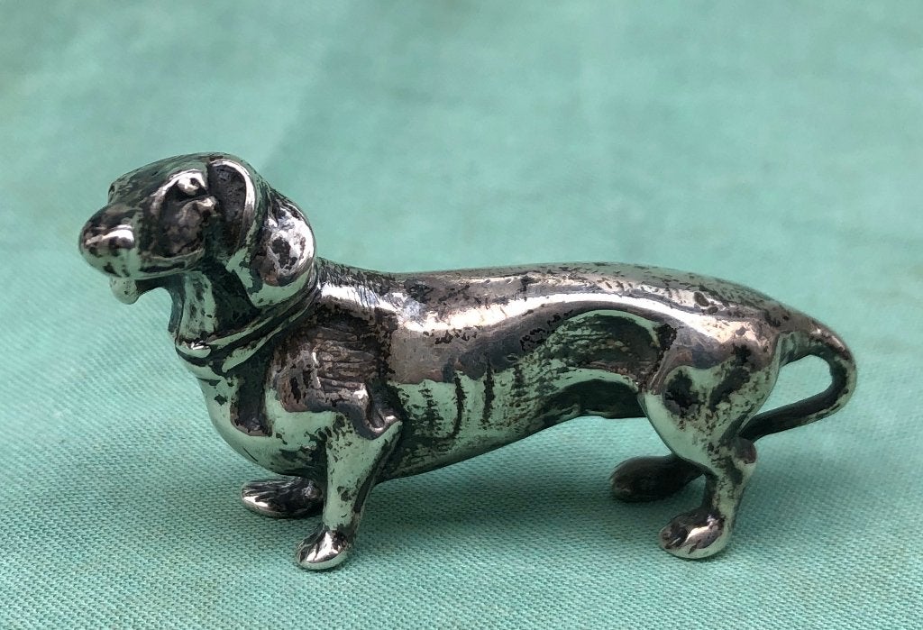 Zilveren miniatuur teckel, Ophalen of Verzenden, Zilver