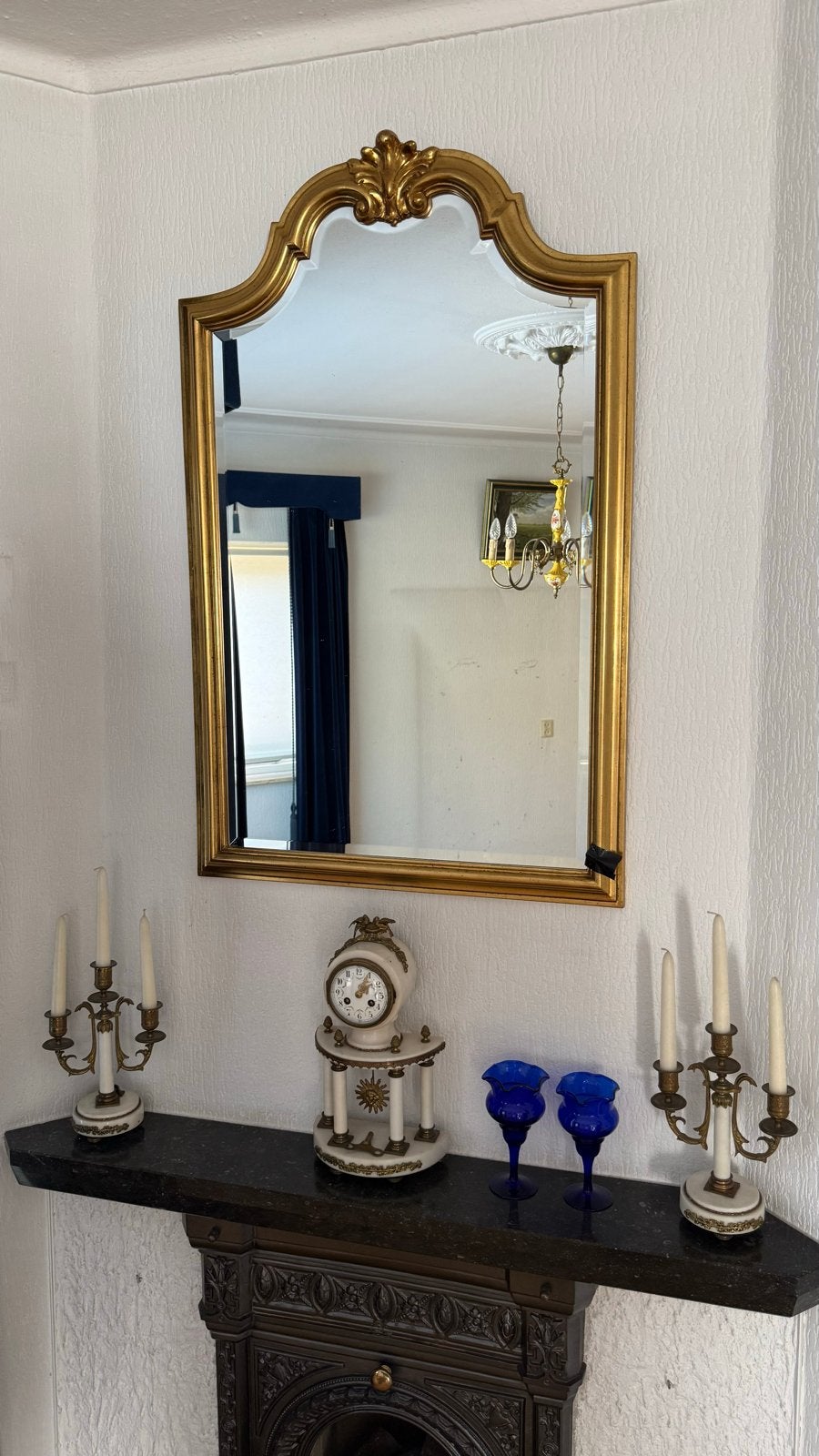 Antieke marmeren pendule met kandelaars, Antiek en Kunst, Antiek | Klokken, Ophalen of Verzenden