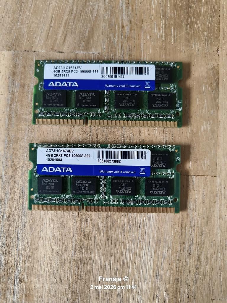ADATA 4GB DDR3 RAM Geheugen PC3-10600S Laptop, Ophalen of Verzenden, Zo goed als nieuw, DDR3, Laptop