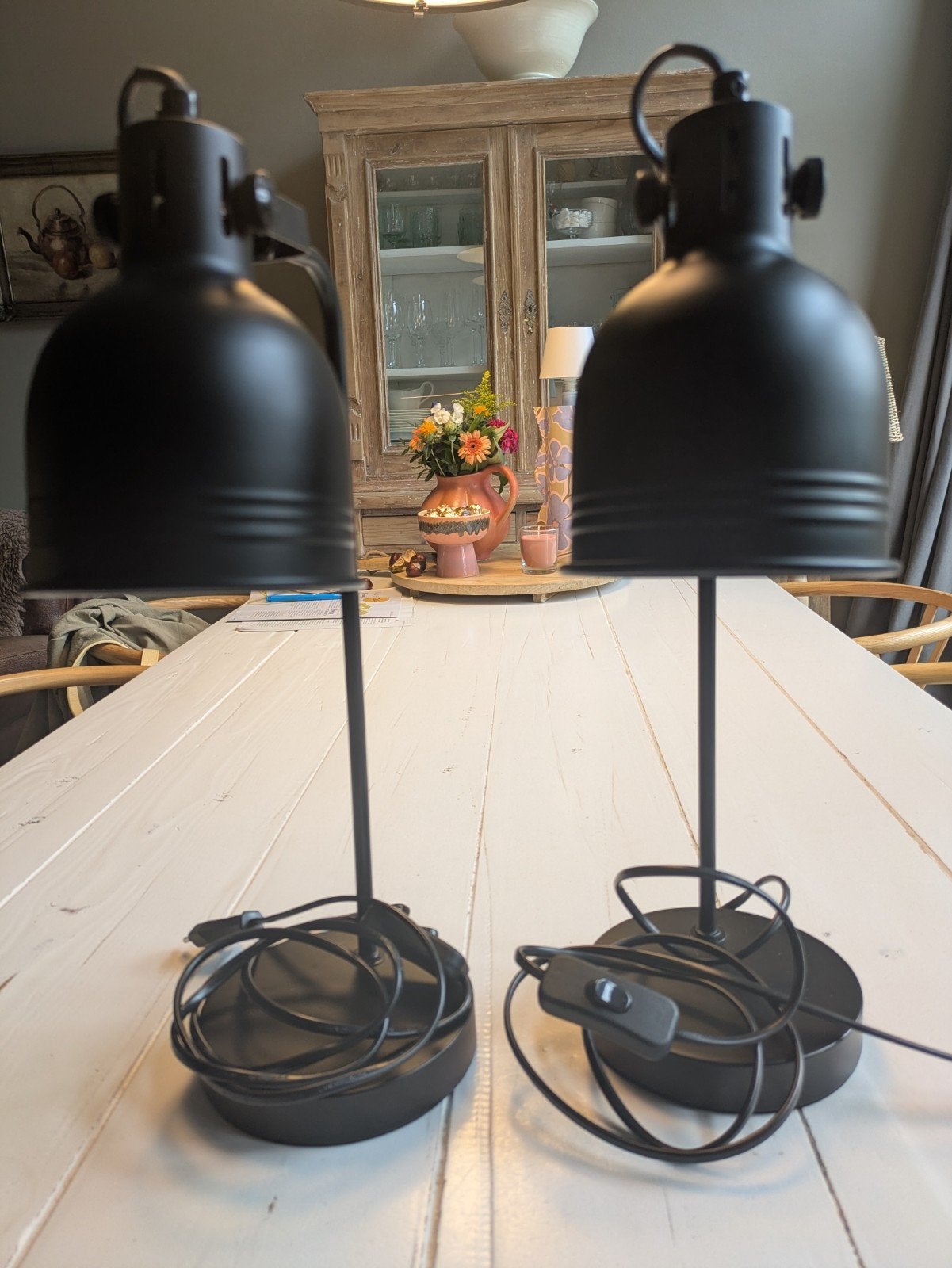 Set van 2 zwarte bureaulampen/bedlampjes, z.g.a.n., Bureaulamp, Met schakelaar, Ophalen of Verzenden, Zo goed als nieuw