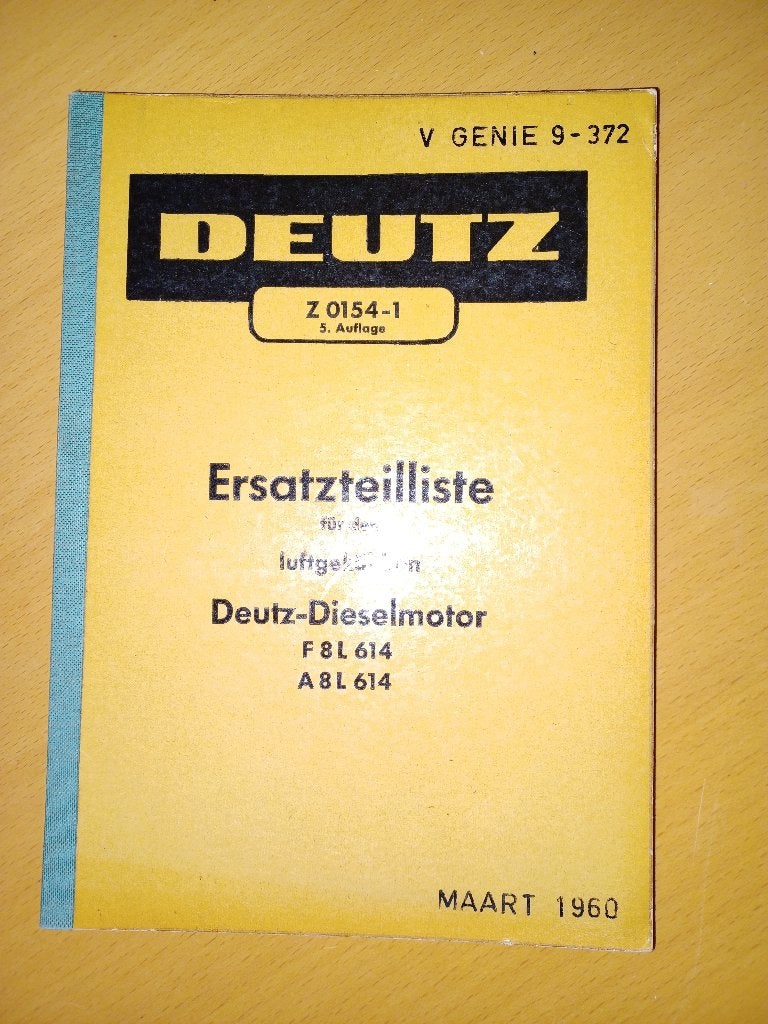 Onderdelenboek luchtgekoelde Deutz F8L614 en A8L614 motor, Ophalen of Verzenden, Gelezen, Tractor en Landbouw