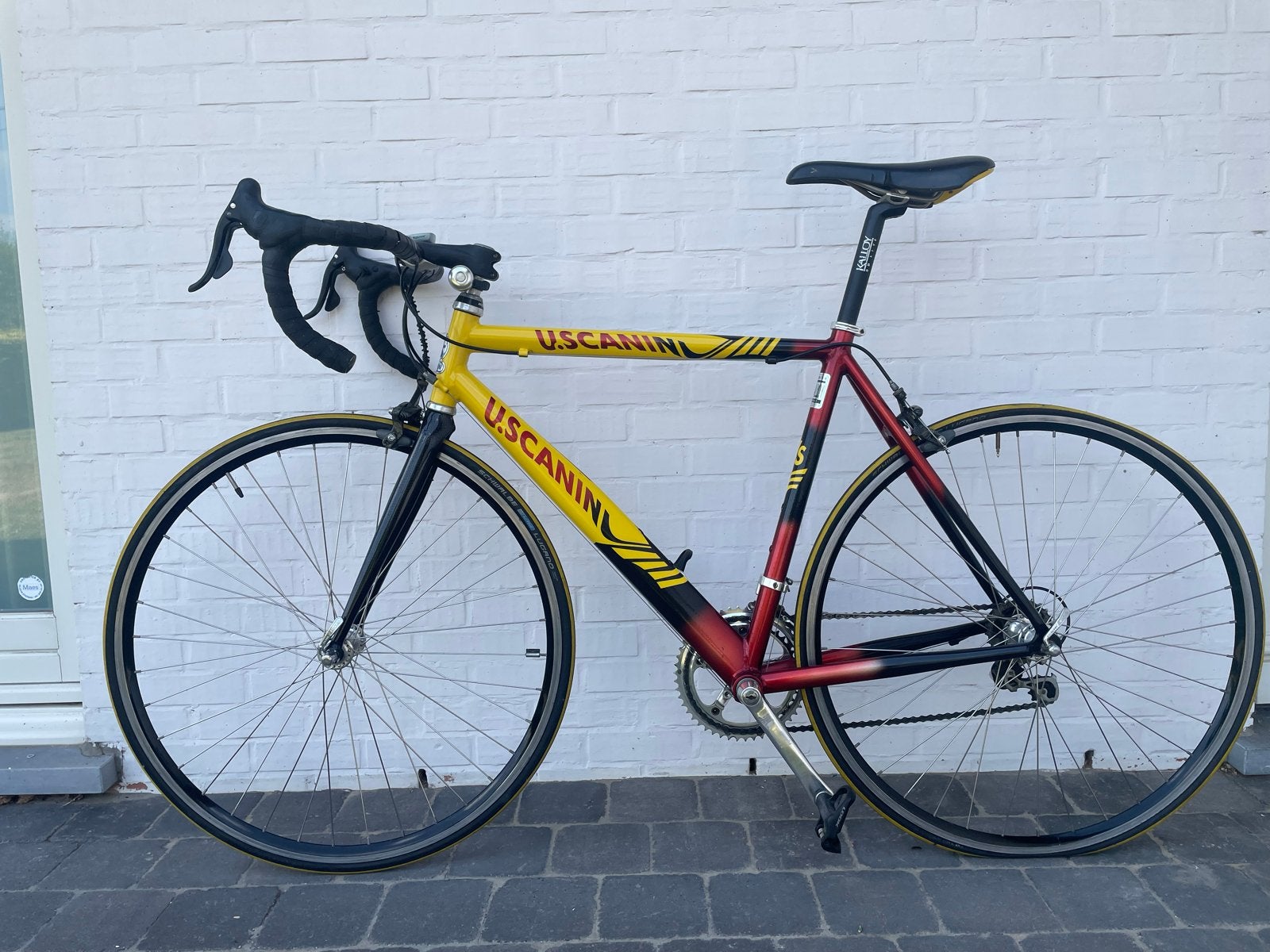 U.SCANINI Racefiets - Geel/Rood, Campagnolo Mirage, Fietsen en Brommers, Overige merken, Gebruikt, Ophalen of Verzenden, 53 tot 57 cm