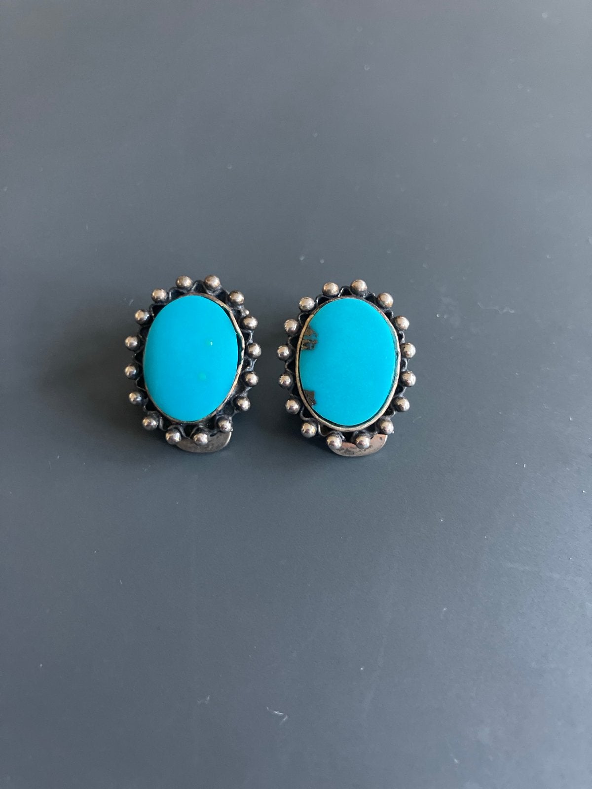 Vintage Zilveren Oorbellen met Turkoois, Gebruikt, Blauw, Ophalen of Verzenden, Met edelsteen