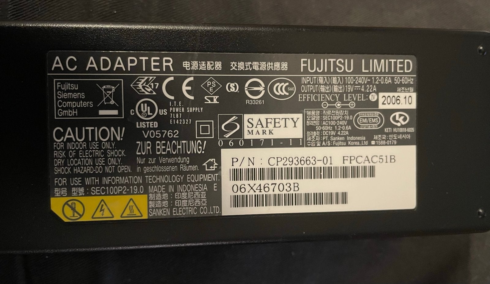 Fujitsu Siemens AC Adapter CP293663-01 FPCAC51B, Ophalen of Verzenden, Gebruikt