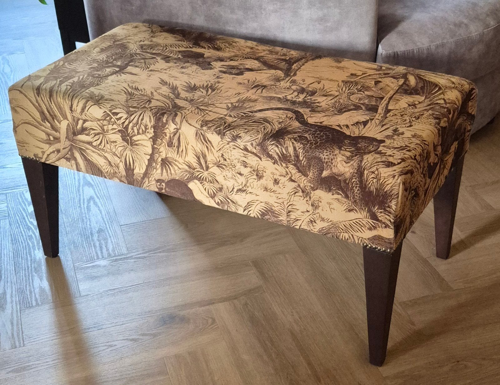 Bankje met jungleprint - 100x50x50cm, Ophalen, Gebruikt, Bruin, Exotisch, Jungle, Koloniaal