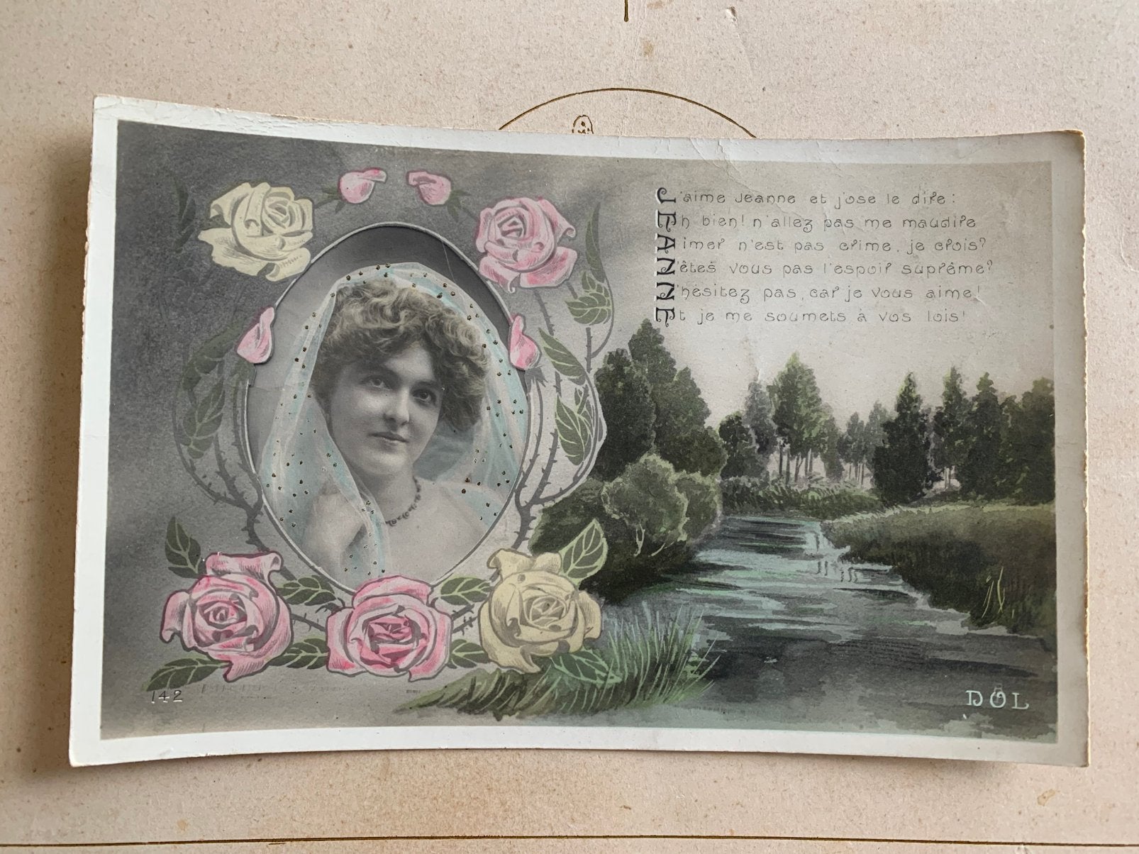 1908 Kaart met naam - Jeanne (KM), Ophalen of Verzenden, Voor 1920, Gelopen, Overige thema's