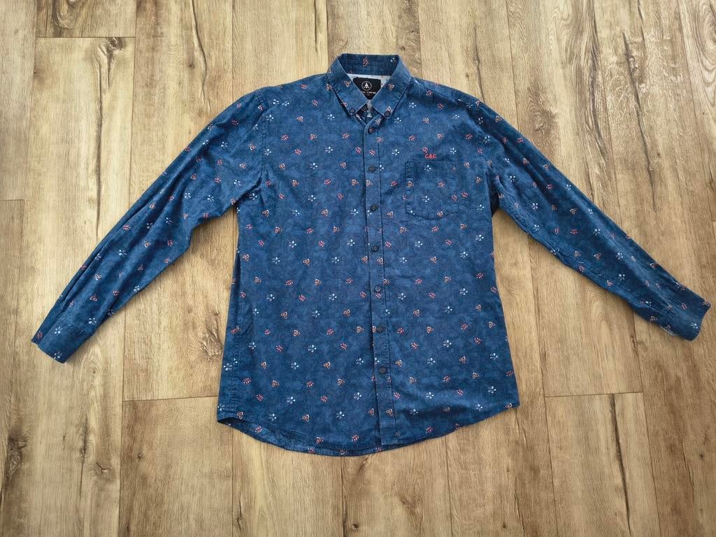Prachtig blauw overhemd met print van Chris Cayne, maat L., Blauw, Onb, Ophalen of Verzenden, Halswijdte 41/42 (L)