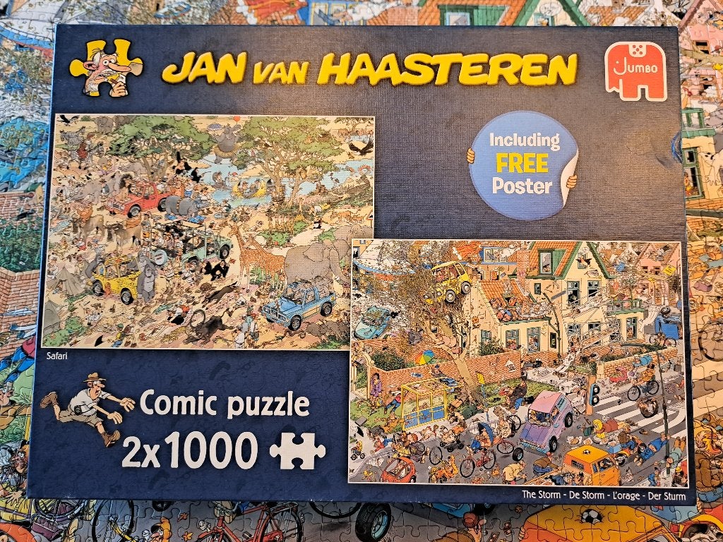 Jan van Haasteren - Safari en De Storm, Hobby en Vrije tijd, Ophalen of Verzenden, 500 t/m 1500 stukjes, Zo goed als nieuw, Legpuzzel