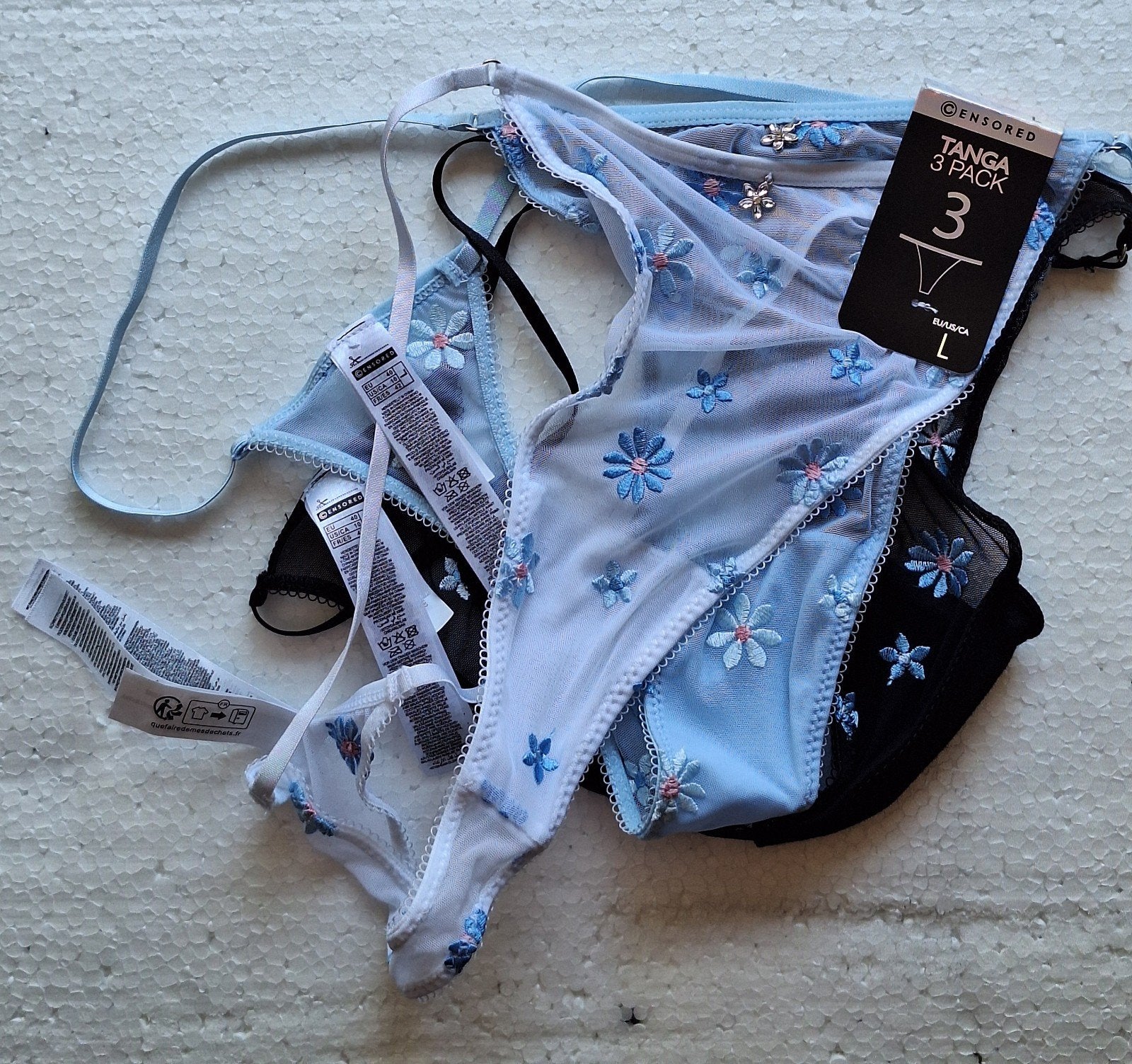 Nieuwe doorzichtige strings van Censored maat L (42-44), Kleding | Dames, Ondergoed en Lingerie, Verzenden, Zwart, String