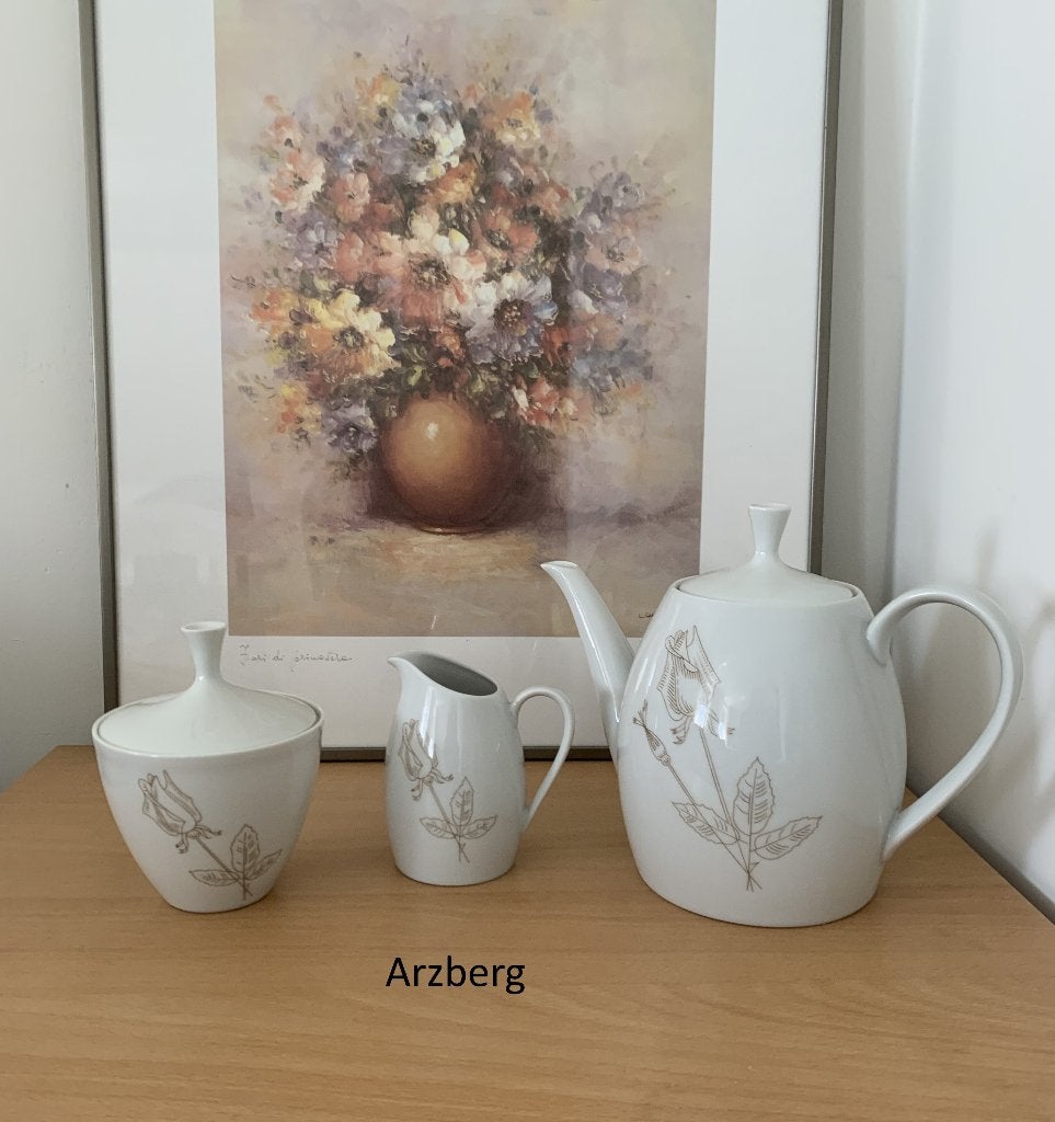 Arzberg, gouden roos servies set, theepot suikerpot roomkan, Ophalen of Verzenden