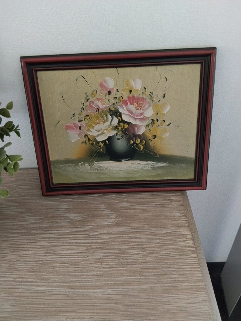 vintage schilderijtje, Ophalen of Verzenden, Bloemen
