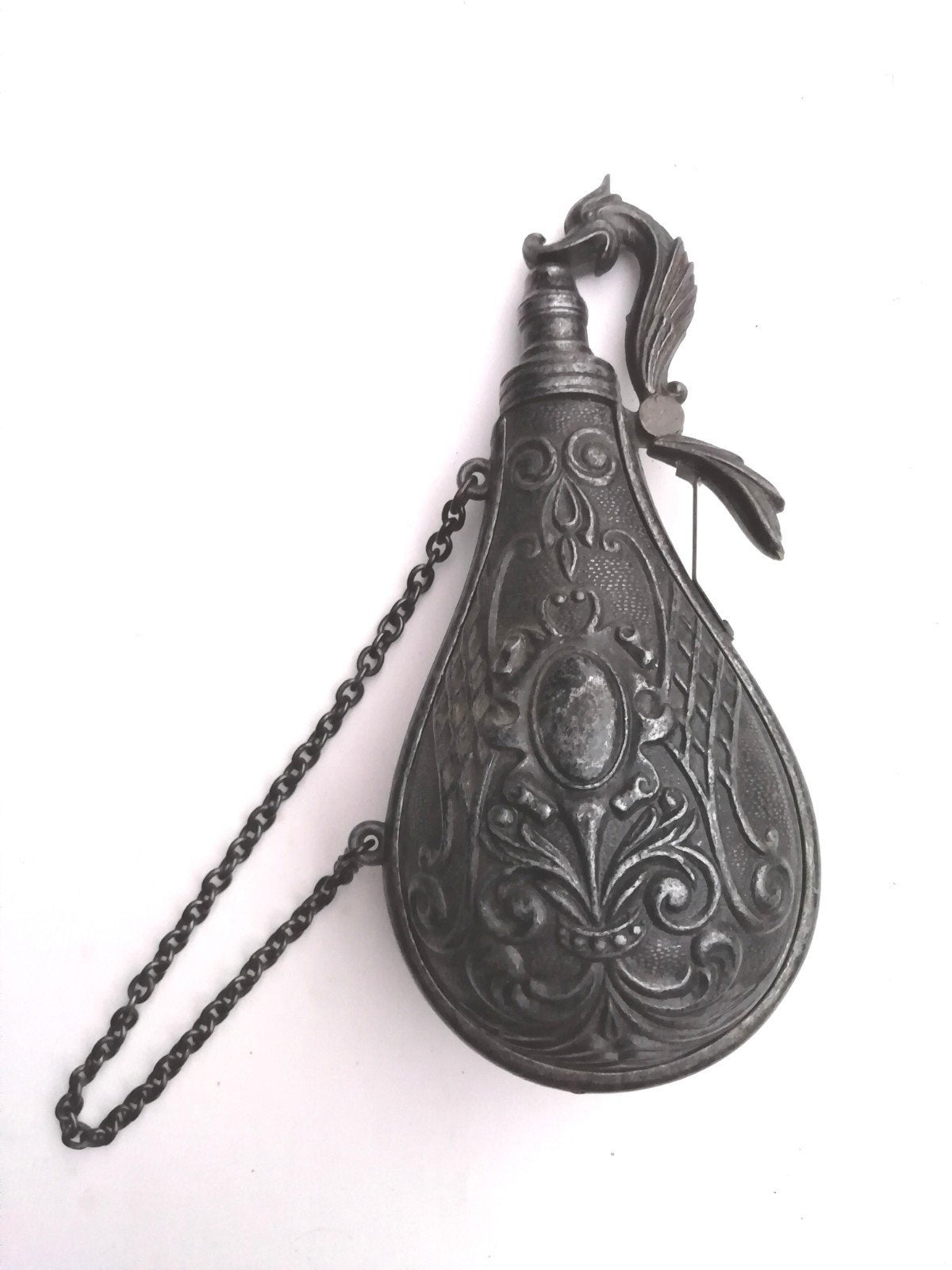 Oud Tinnen Kruitvat met Reliëfdecoratie, Antiek en Kunst, Antiek | Tin, Ophalen of Verzenden