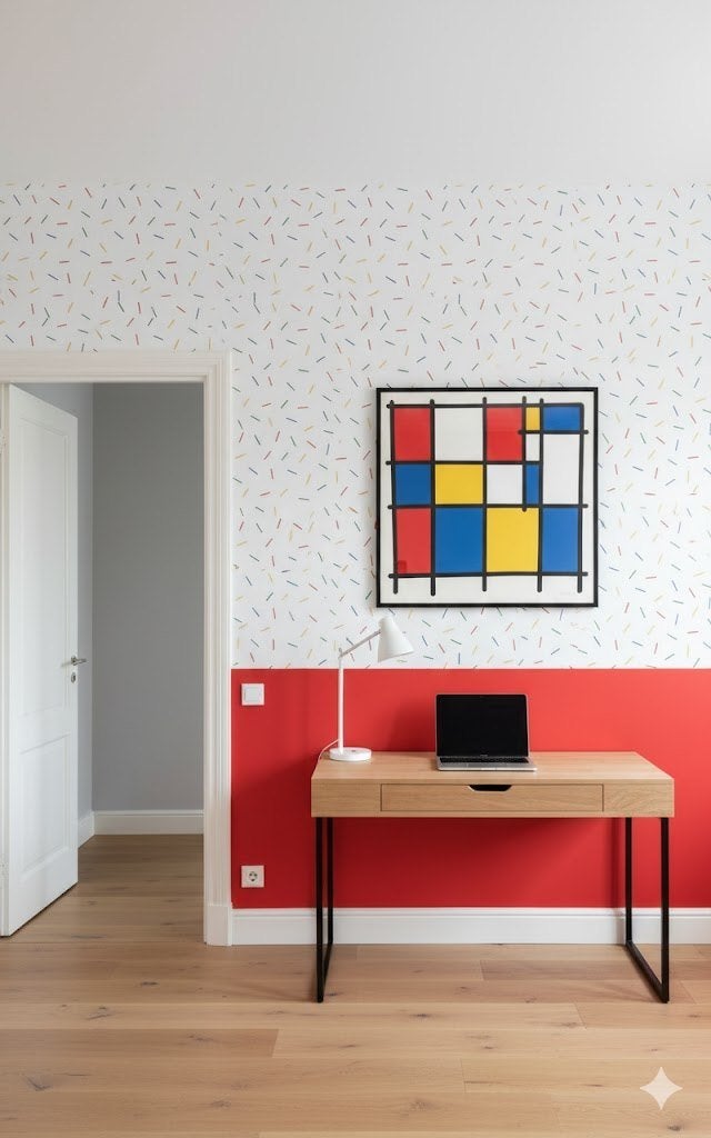 6769 speels gekleurde streepjes op wit vintage behang, Swiet, Huis en Inrichting, Ophalen of Verzenden, Groen