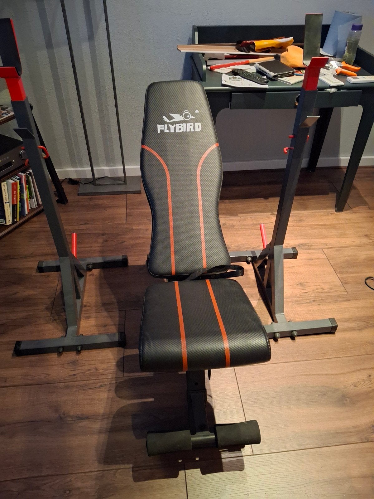 Flybird Verstelbare Bench en Squat/Halter Rack, Ophalen, Krachtstation, Zo goed als nieuw, Metaal