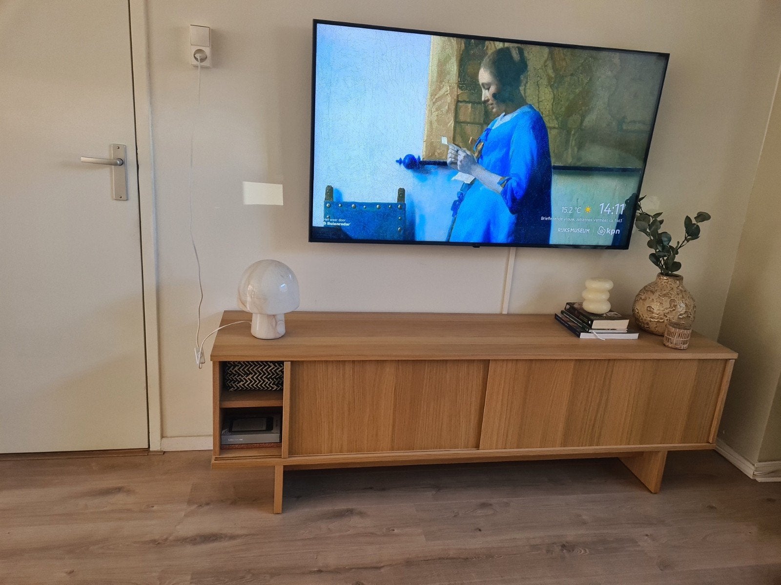 IKEA Stockholm TV-meubel (Eikenfineer) – Wegens verhuizing u, Huis en Inrichting, Ophalen, 150 tot 200 cm, Zo goed als nieuw, Minder dan 100 cm