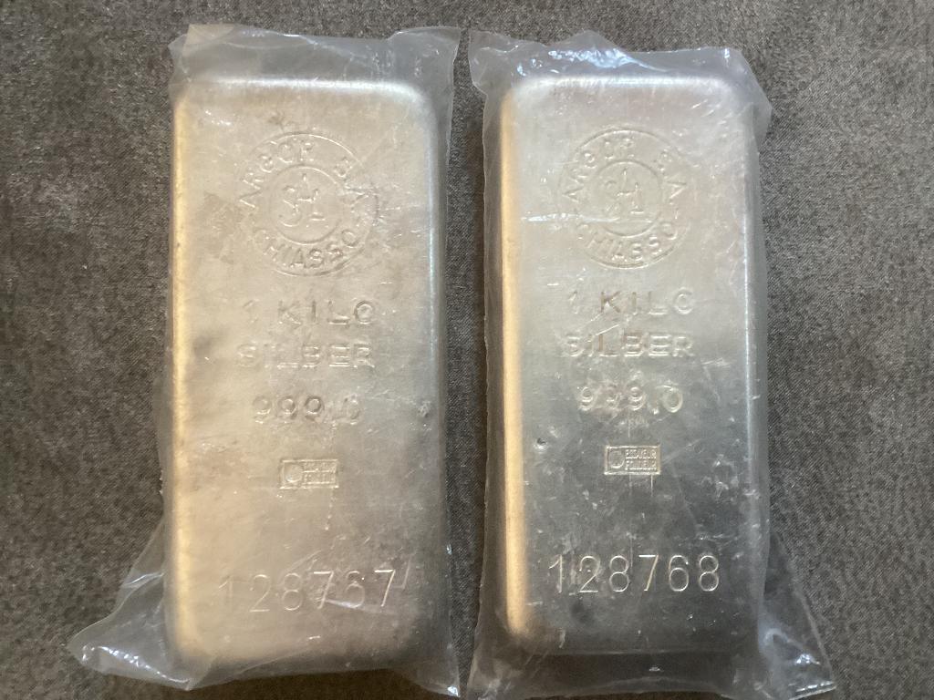 Zilver Kilobaar Argor met opvolgende nummers  2 stuks, Postzegels en Munten, Edelmetalen en Baren, Ophalen of Verzenden, Zilver